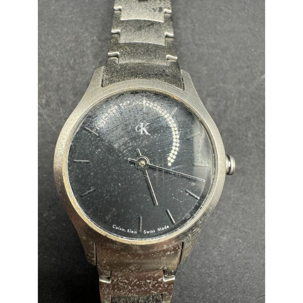 Calvin Klein K26121 All Stainless Steel Quartz Watch Swiss Made Black Dial